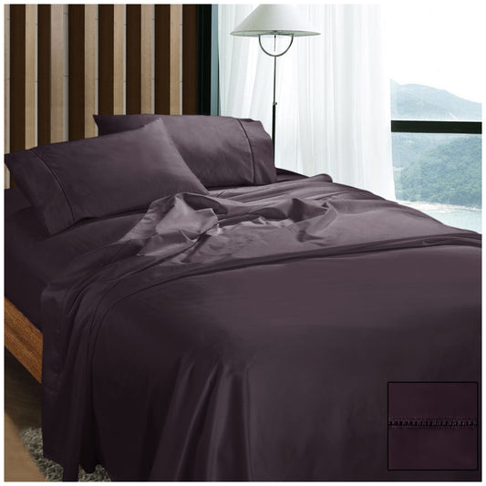 Ramesses 1100 Thread Count Cotton Sateen King Sheet Set Eggplant - Auzzistore