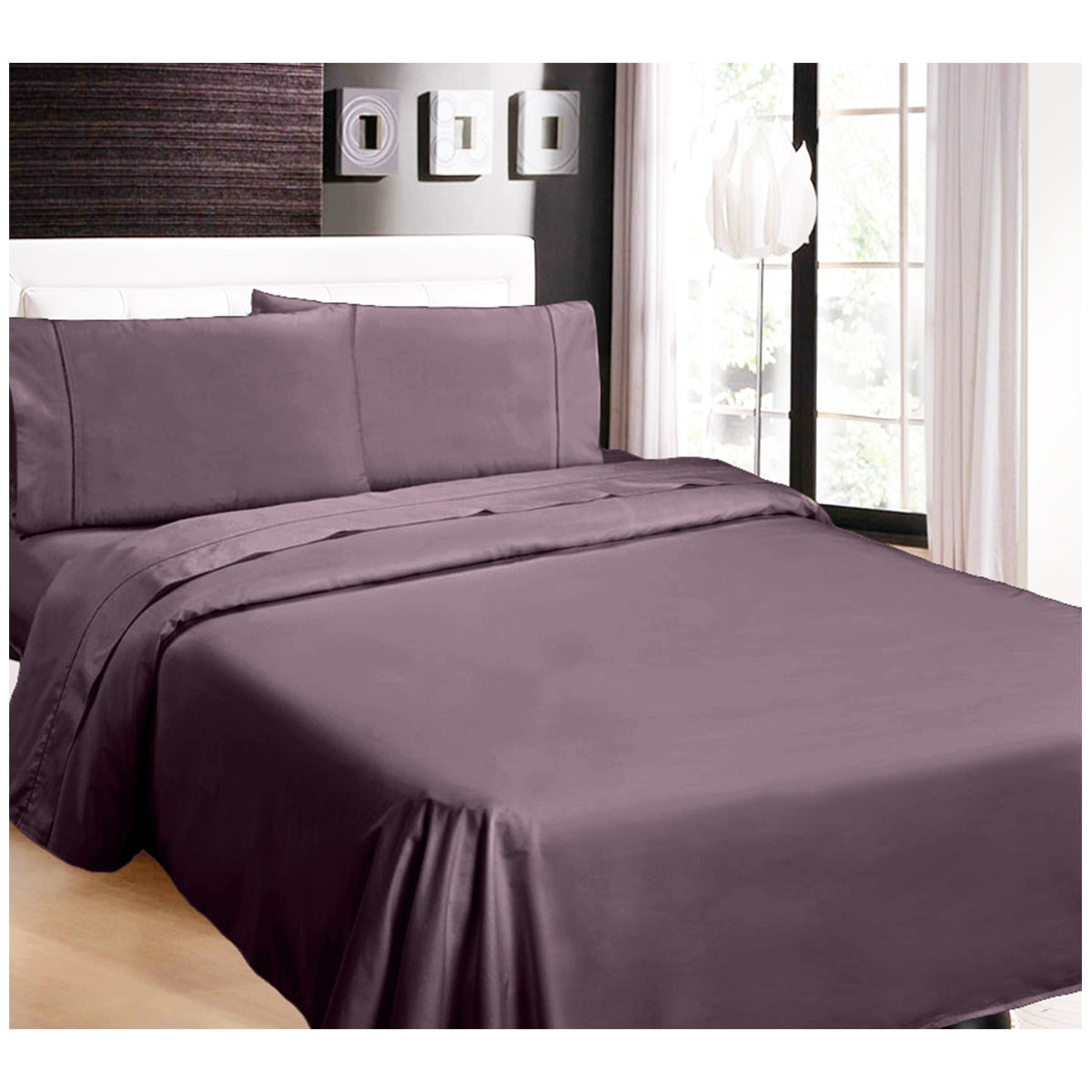 Ramesses 1100 Thread Count Cotton Sateen King Sheet Set Eggplant