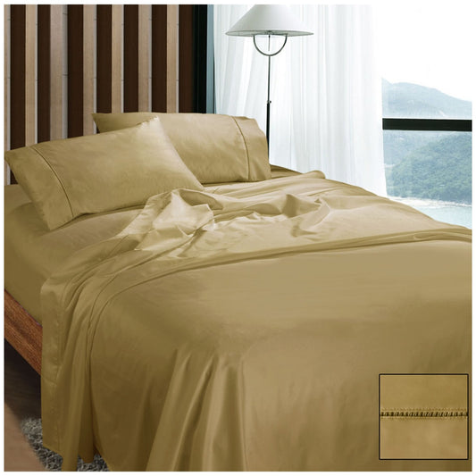 Ramesses 1100 Thread Count Cotton Sateen King Sheet Set Latte - Auzzistore