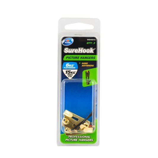 Zenith Picture Hanger 15kg Brass Plated Steel 3 Pack Surehook