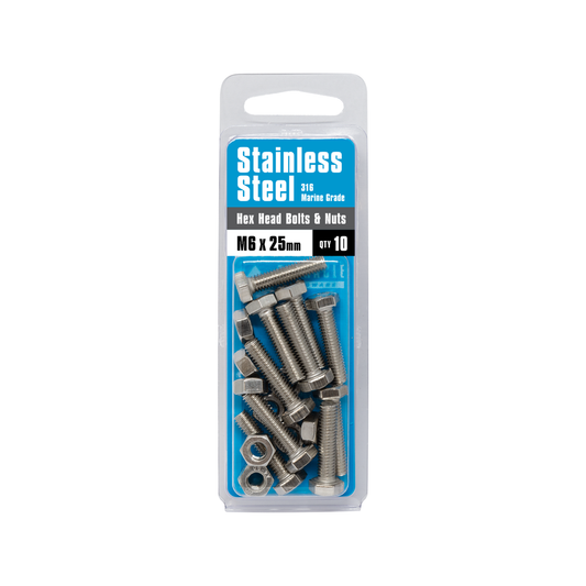 Pinnacle Hex Bolt and Nut - M6 x 25mm - Stainless Steel - 10 Pack – view 2 - Auzzistore