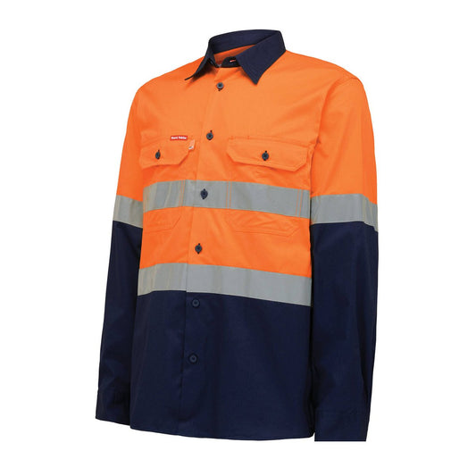 Hard Yakka Hi Vis Taped Long Sleeve Shirt M - Orange Navy - Safety Comfort – view 2