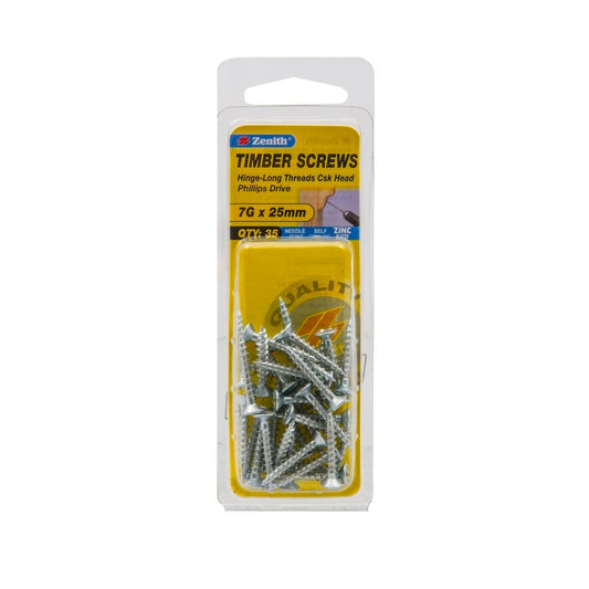 Zenith Hinge Long Thread Screw - 7g x 25mm - Zinc Plated - 35 Pack - Auzzistore