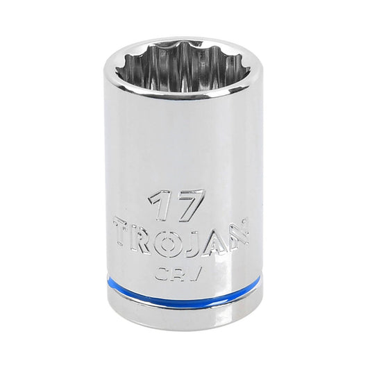 Trojan 17mm Socket 1/2 Drive - Polished Chrome Vanadium - Durable 12 Point Design - Auzzistore