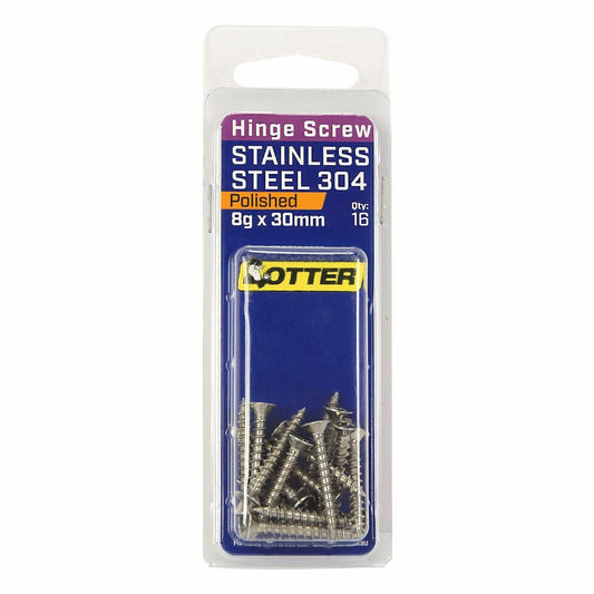 Otter 8 x 30mm Polished Stainless Steel 304 Hinge Screws - 16 Pack - Auzzistore