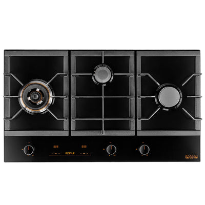Fotile 3 Burner Glass Cooktop GLG90305 Black Silver Tempered Glass