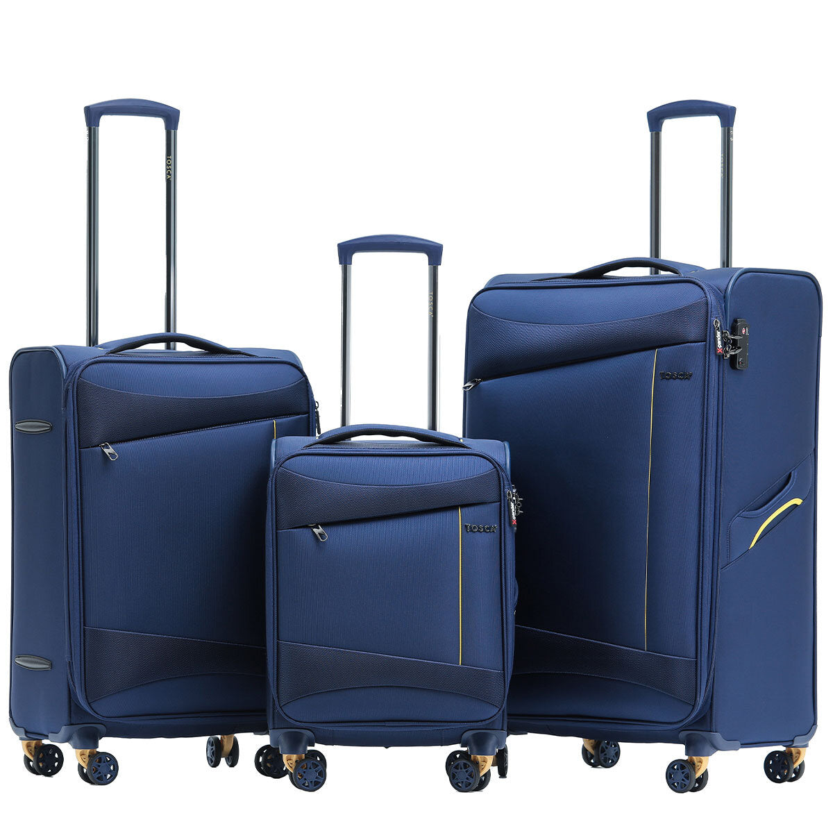 Tosca Flight Softside Luggage 3 Piece Set Navy/Yellow TCA787-3
