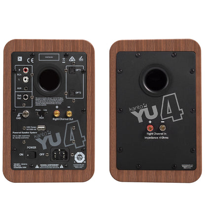 Kanto YU4 140W Powered Bookshelf Speakers Walnut - Bluetooth, Phono Preamp, 4" Drivers