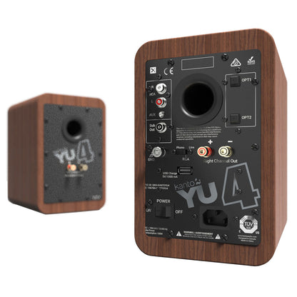 Kanto YU4 140W Powered Bookshelf Speakers Walnut - Bluetooth, Phono Preamp, 4" Drivers