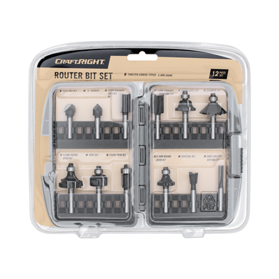Craftright Router Bit Set - 12 Piece - Carbon Steel - Durable - Woodworking
