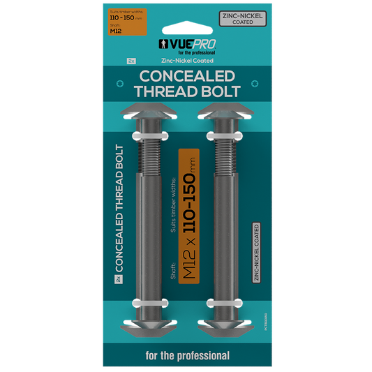 Vuepro Concealed Thread Bolt - 150mm - Zinc Nickel Coated - Heavy Duty - Auzzistore