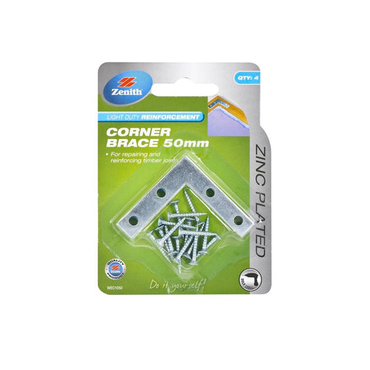 Zenith 50mm Zinc Plated Corner Brace Bracket 4 Pack Steel Reinforcement - Auzzistore