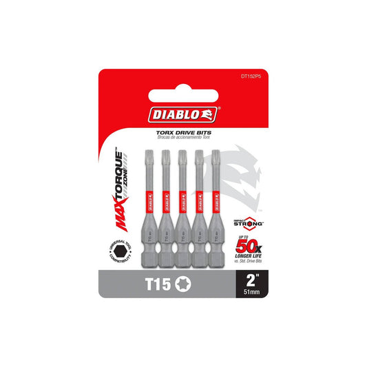 Diablo Power Bit T15 - Torx Driver Bits 5pk - 73.03mm x 6.35mm x 98.43mm - Extreme Durability - Auzzistore