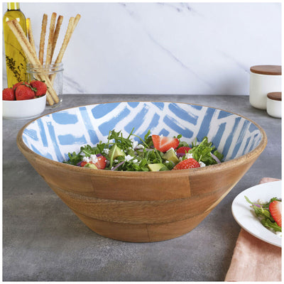 Mikasa Enameled Mango Wood Serving Bowl Blue