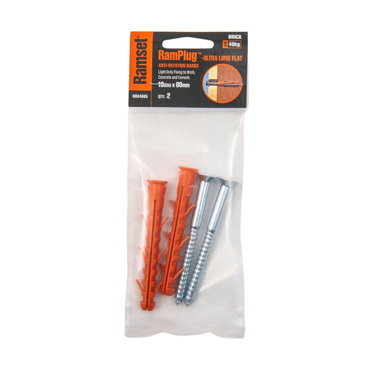 Ramset 10 x 80mm UltraLong Flat Anchor RamPlug - 2 Pack - Auzzistore