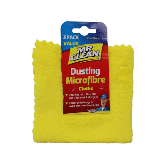 Mr Clean Dusting Microfibre Cloth 3 Pack - 30 x 30 cm - Machine Washable - Dust Trapping