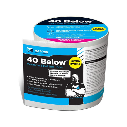 Masons 40 Below Flashing Tape - 75mm x 20m - Hot Melt Adhesive - Weatherproof - Auzzistore