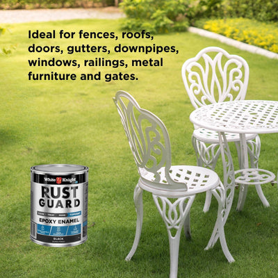 White Knight Rust Guard Black Gloss Epoxy Enamel Paint 1L - UV Resistant, Durable