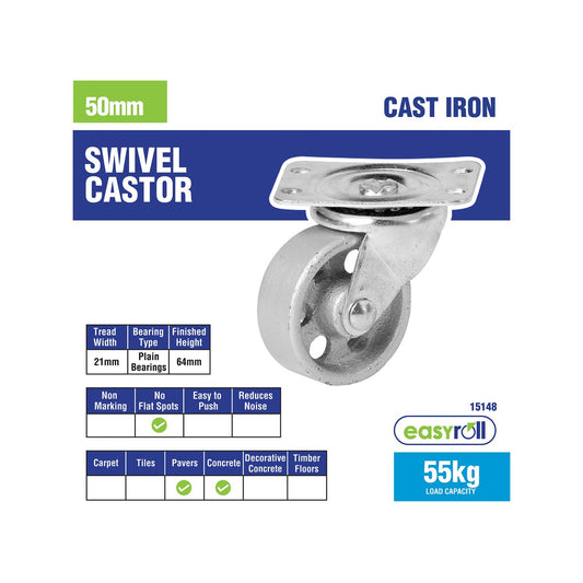 Easyroll Castor - 50mm - Cast Iron - High Load Capacity – view 2 - Auzzistore