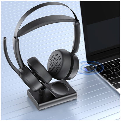 EMEET GeniusCall Wireless On-Ear Headset with Charging Base Black HS80