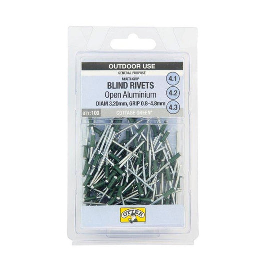 Otter Cottage Green Multi Grip Open Aluminium Blind Rivets 100 Pack - Auzzistore