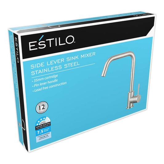 Estilo 35mm Stainless Steel Side Lever Sink Mixer - Ergonomic - WELS 4 Star – view 2