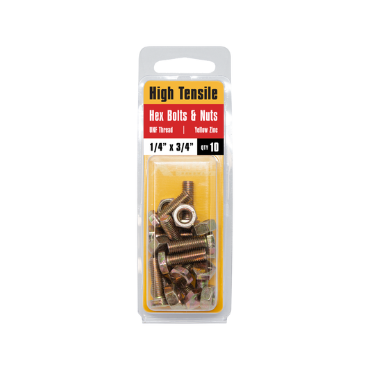 Pinnacle Hex Bolt and Nut 1/4 x 3/4 Yellow Zinc 10 Pack – view 2 - Auzzistore