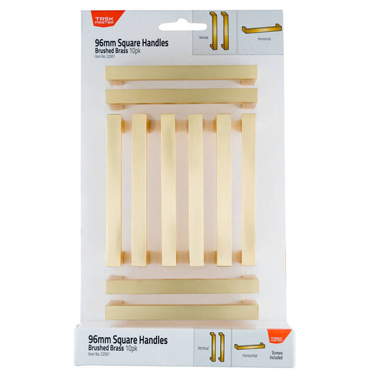 Taskmaster 96mm Brushed Brass Square Handle 10 Pack - Easy Install - Modern Design