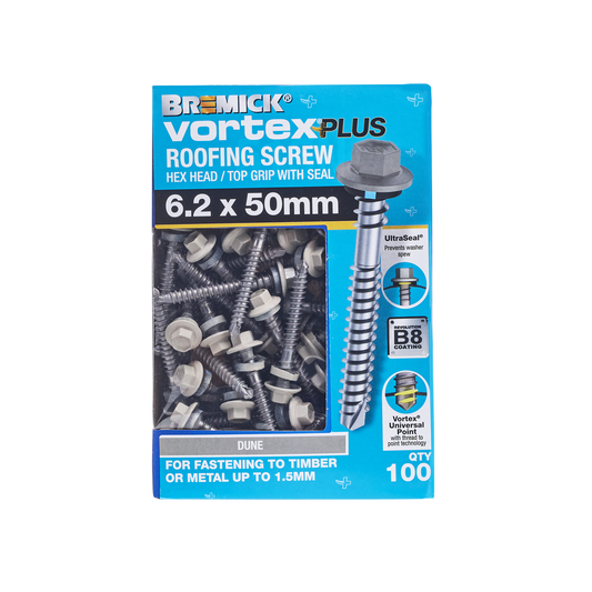 Bremick Vortex Plus Roofing Screw 6.2 x 50mm - Hex B8 - Dune - Box of 100 – view 2 - Auzzistore