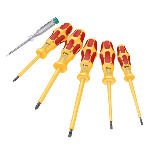 Wera 6 Piece VDE Kraftform Insulated Screwdriver Set - 110mm x 40mm x 230mm - Safe Electrical Work - Auzzistore