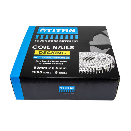 Titan Collated Coil Nail Dome Ring 50 x 2.5mm - 1600 Pack - Hot Dipped Galvanised - Auzzistore
