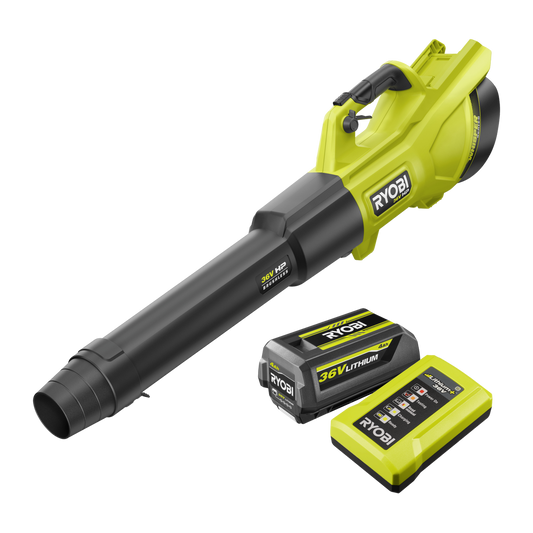 Ryobi 36V HP Brushless Jet Blower 600CFM 4.0Ah Kit - Efficient Leaf Removal - Auzzistore