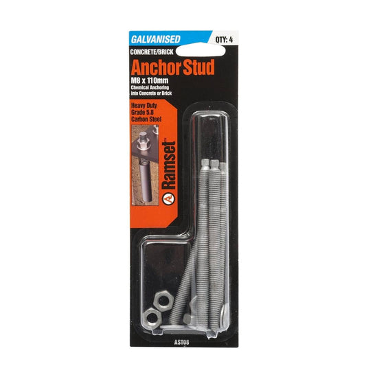 Ramset Galvanised Anchor Stud 8mm x 110mm 4 Pack Heavy Duty - Auzzistore