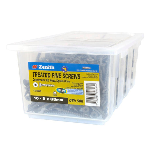 Zenith Treated Pine Screws - 8g x 65mm - Carbon Steel - Tufcote - 500 Pack - Auzzistore