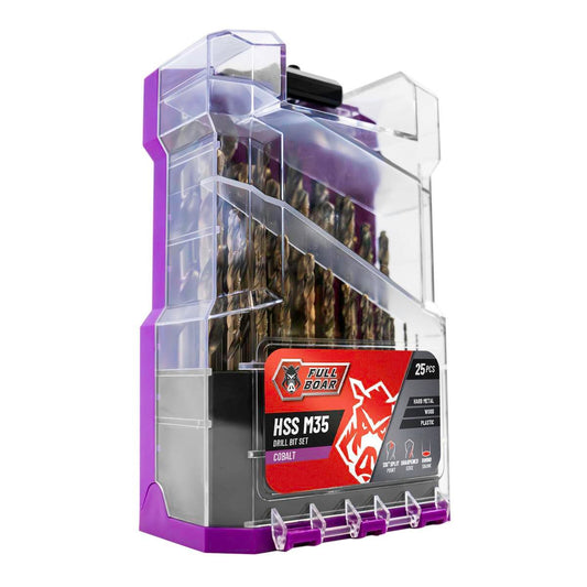 Full Boar 25 Piece HSS M35 Drill Bit Set - Precision Drilling - 135º Split Point - Auzzistore