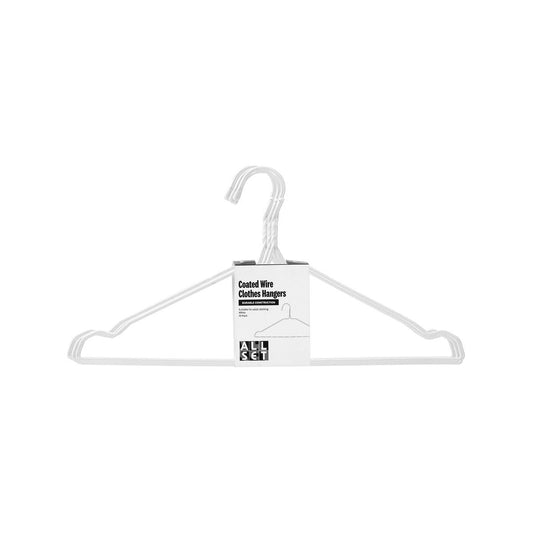 All Set White Coated Wire Clothes Hangers 10 Pack - 205mm x 31mm x 400mm - Slim Design - Auzzistore
