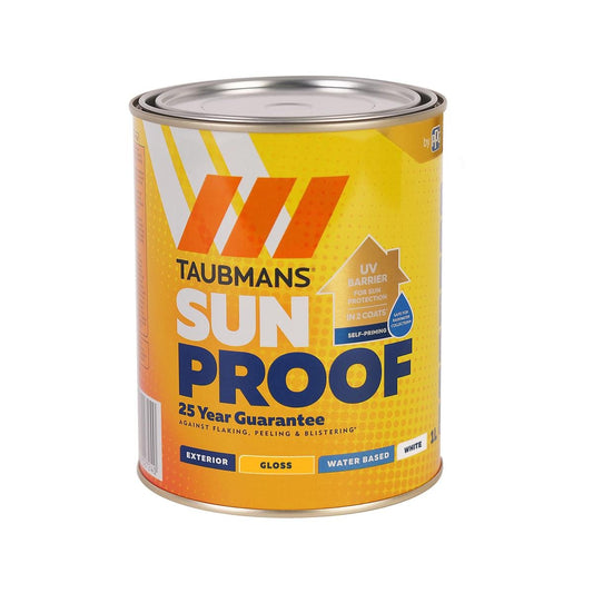Taubmans 1L White Gloss Sunproof Exterior Paint - Water-Based - UV Protection - Auzzistore