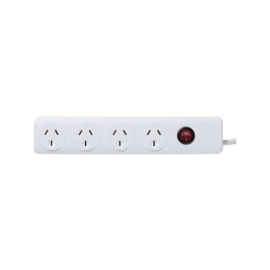 Click White 4 Outlet Powerboard With Master Switch