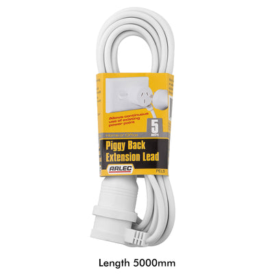 Arlec 5m White Piggyback Lead Extension - PVC - 10 Amp - Versatile Use
