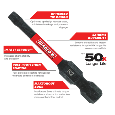 Diablo Power Bit SQ2 2" 100 Pack - Extreme Durability & Impact Resistance