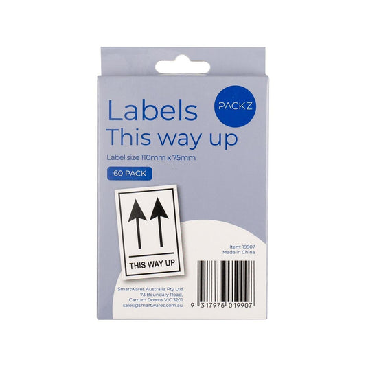 Packz This Way Up Label - 110 x 75mm - 60 Pack - Strong Adhesive