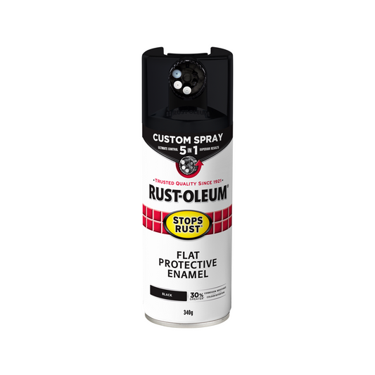 Rust Oleum 340g Spray Paint - Black Flat - Custom Spray 5 in 1 - Rust Protection - Auzzistore