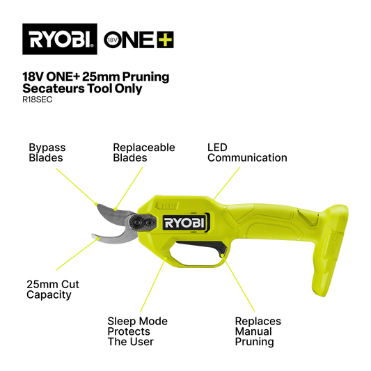 Ryobi Bypass Pruning Secateurs - 25mm - High-Quality Blades - Lightweight – view 2 - Auzzistore