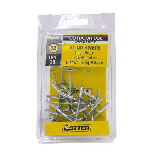 Otter Large Flange Rivets - 4.0 x 9.6mm - Aluminium - Increased Holding Power - 25 Pack - Auzzistore