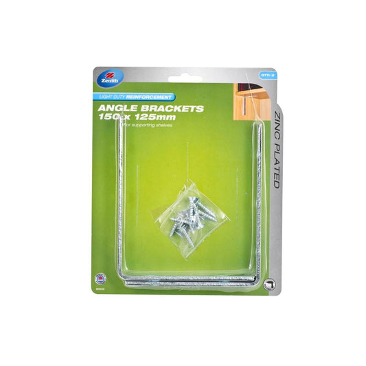 Zenith Angle Brackets 150 x 125mm Zinc Plated Steel 2 Pack - Auzzistore