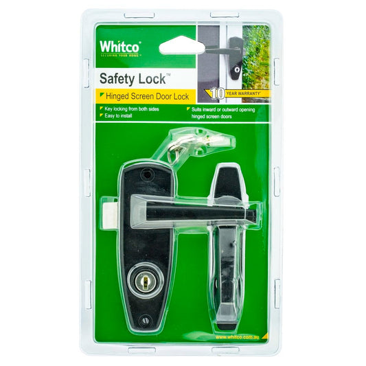 Whitco Keyed Hinged Screen Door Lock - 20mm - Zinc Diecast - Black Finish - Auzzistore