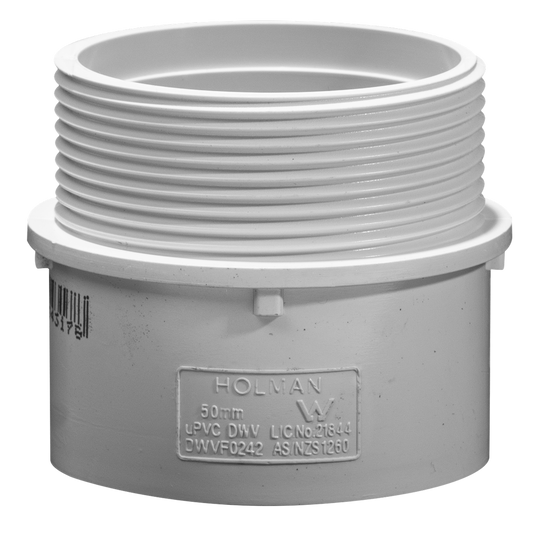 Holman 50mm PVC DWV Male Iron Connector - Grey - Durable - Easy Install - Auzzistore