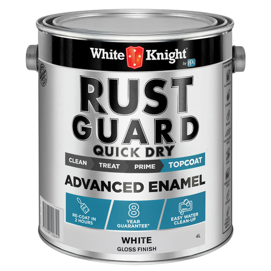 White Knight Rust Guard Enamel Paint 4L - White Gloss - Quick Dry - 30 Min Touch Dry - Auzzistore