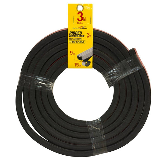 Moroday Black Self Adhesive Weather Strip 15mm x 9mm x 3m Rubber - Auzzistore