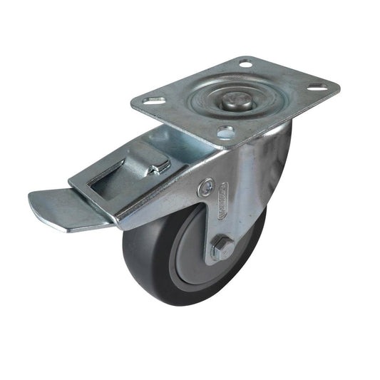 Easyroll Castor - 100mm - Grey Rubber - Heavy Duty Swivel Brake - Auzzistore
